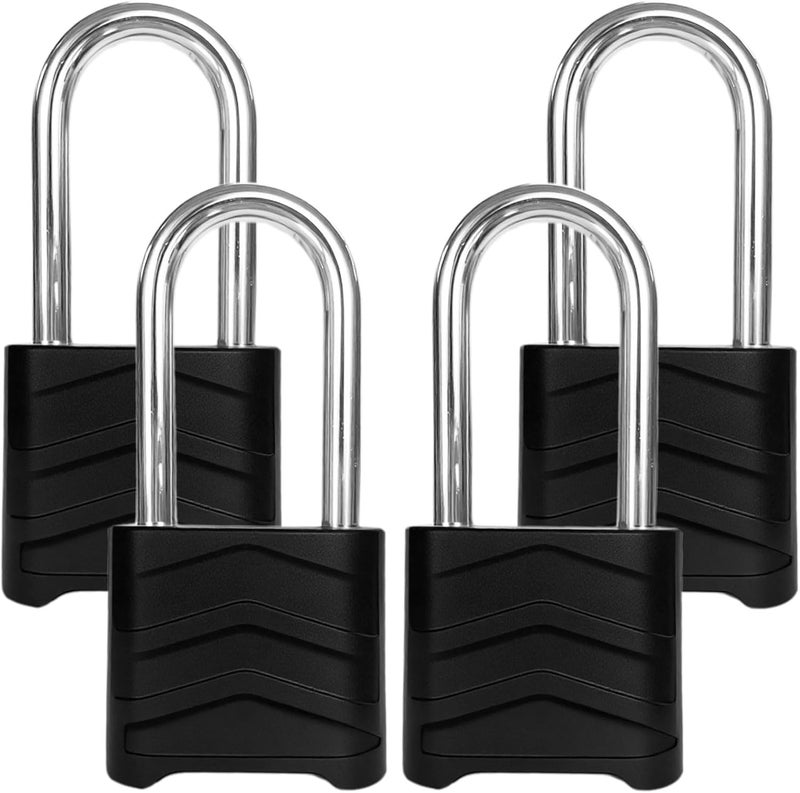SEPOX 4PCS Large Combination Padlock, Long Shackle Outdoor Combo Lock 2.2" 55mm Heavy Duty Weatherproof, Ressetable 4Digital, Security Aluminum Body,Uncuttable Shackle, for Home, School, Gate, Garden - Image 1